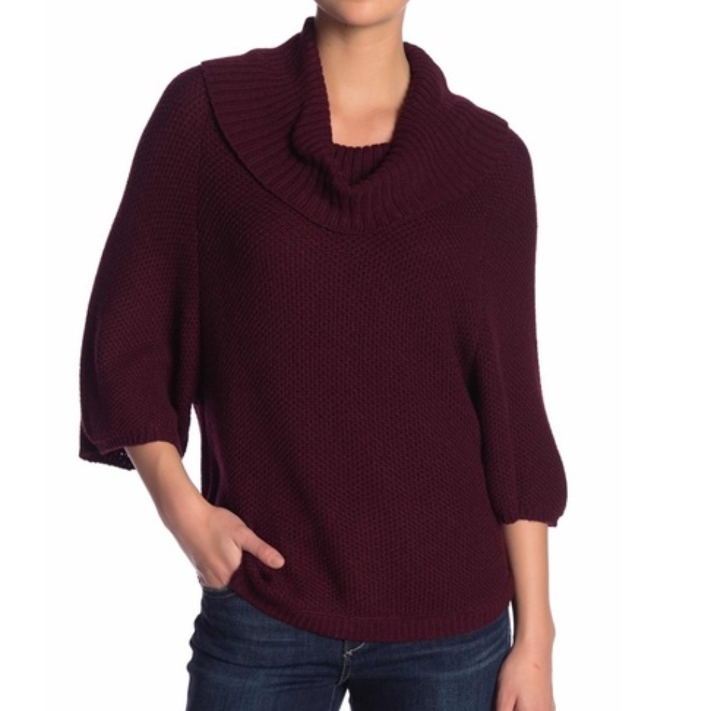 Splendid Cowl Neck Burgundy 3/4 Sleeve Swe…